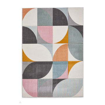 Matrix FE663 Modern Geometric Carved Soft Textured Easy-Care Durable Polypropylene Short Pile Grey/Multicolour Rug-Think Rugs-Rug Love - The Most Loved Rug Store